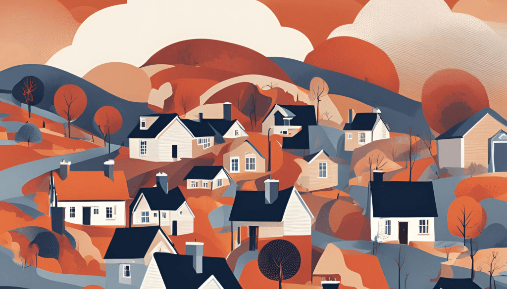 A stylised graphic of homes in a brown autumnal scene